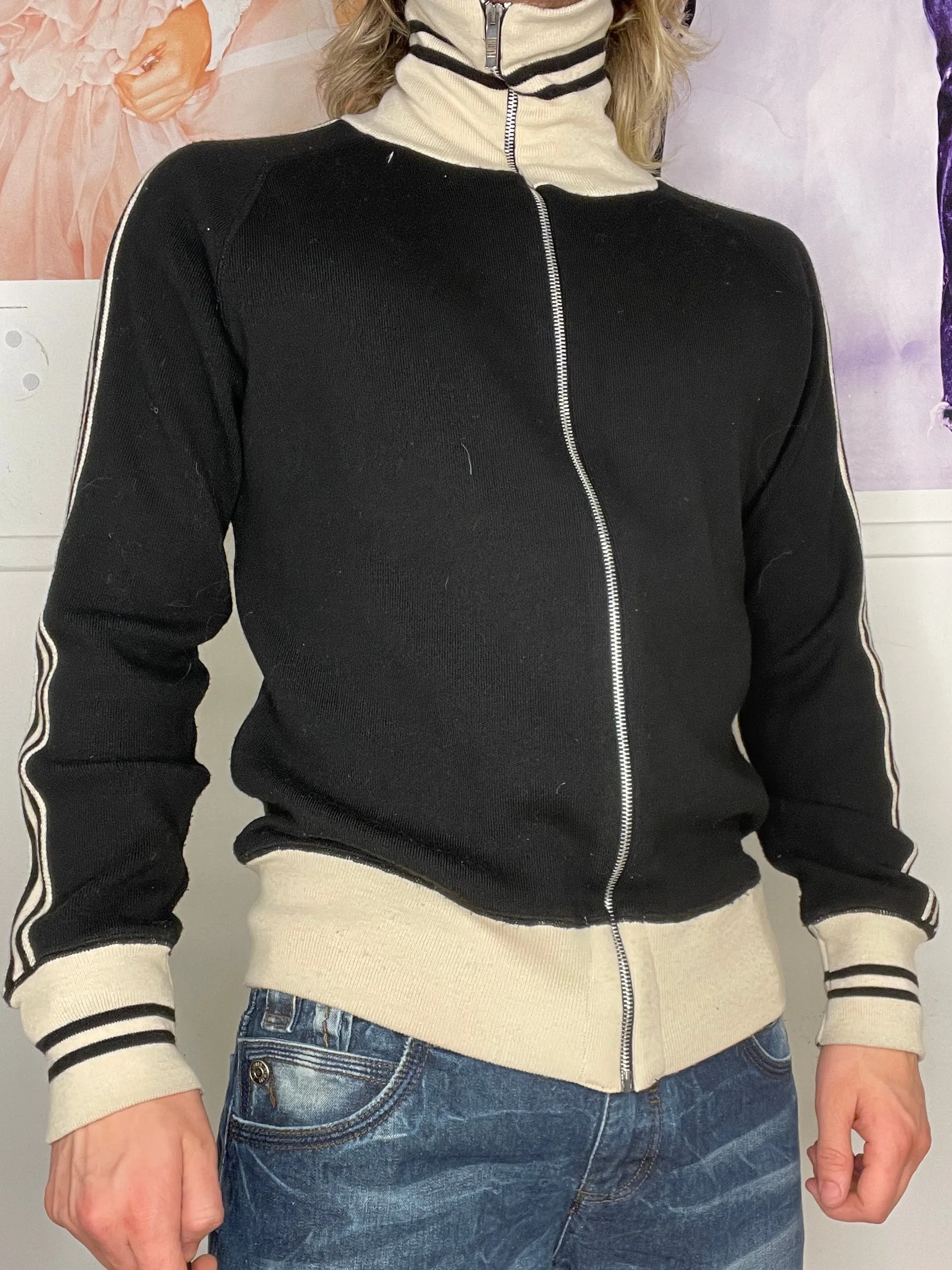 sporty high neck thin knitwear zipper jumper