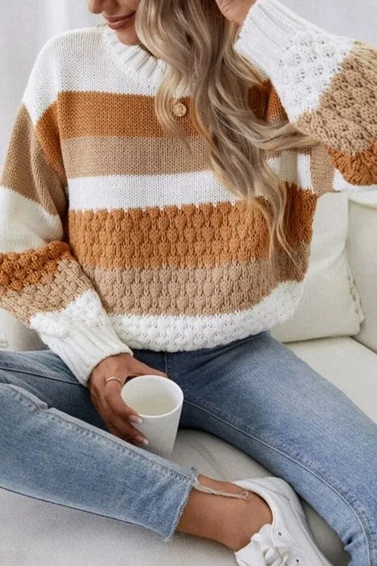 Stay With Me - Chestnut Colorblock Drop Sleeve Knitted Sweater