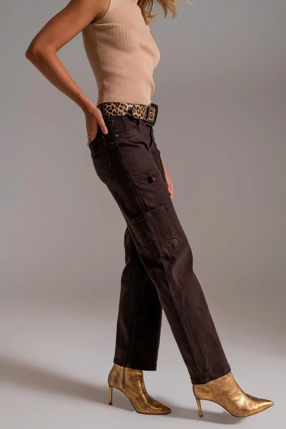 Straight Leg Cargo Pants in brown