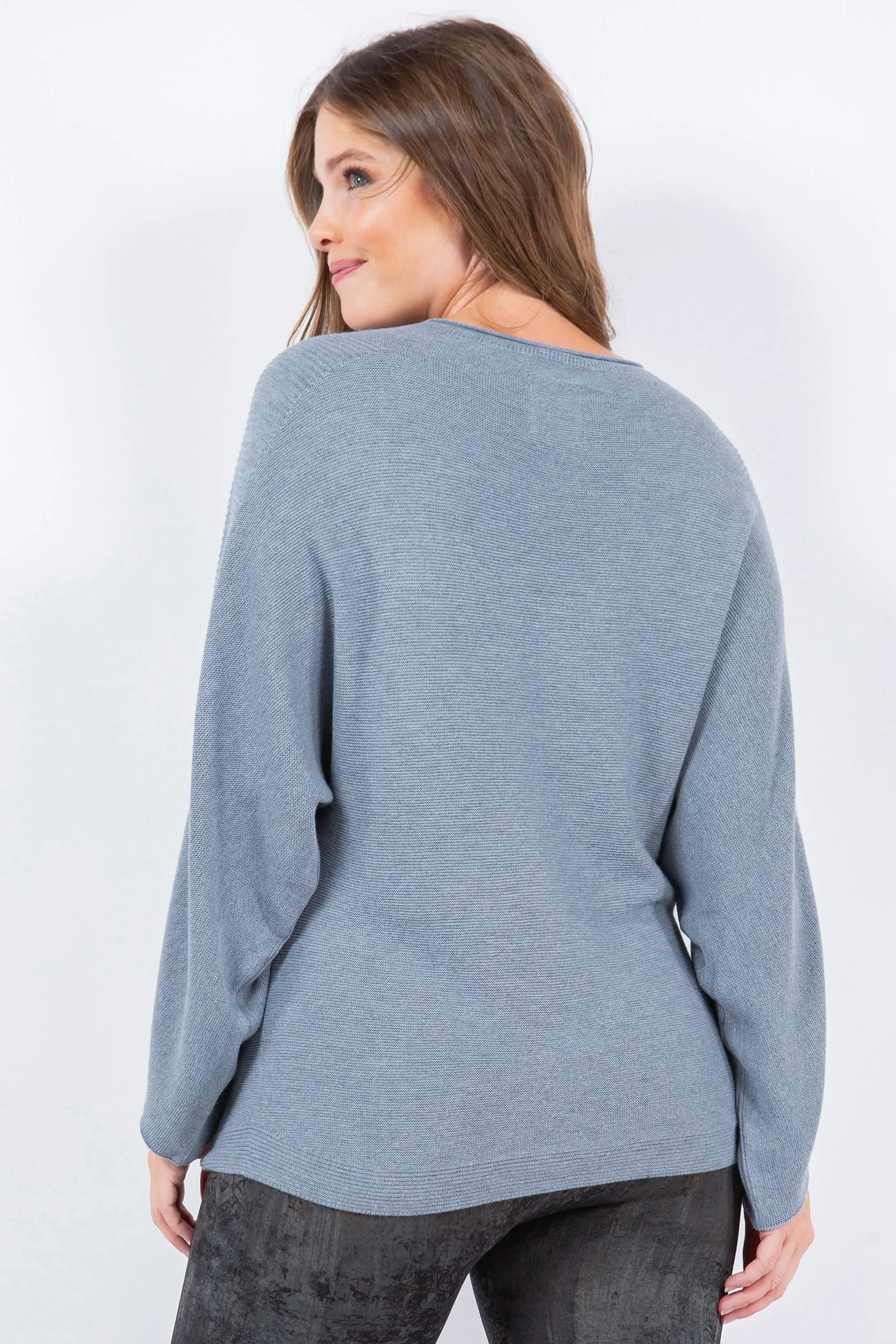 Sustainable Loose Fit Purled Sweater with Faux-Tulip Sleeve Cuff