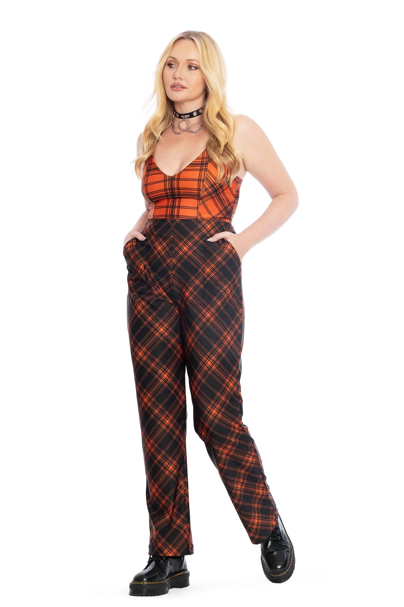 Tartan Punk Orange High Waisted Straight Leg Pants