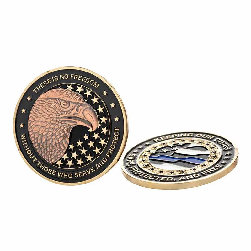 Thin Blue Line Challenge Coin - "Keeping our cities safe, protected, and free"