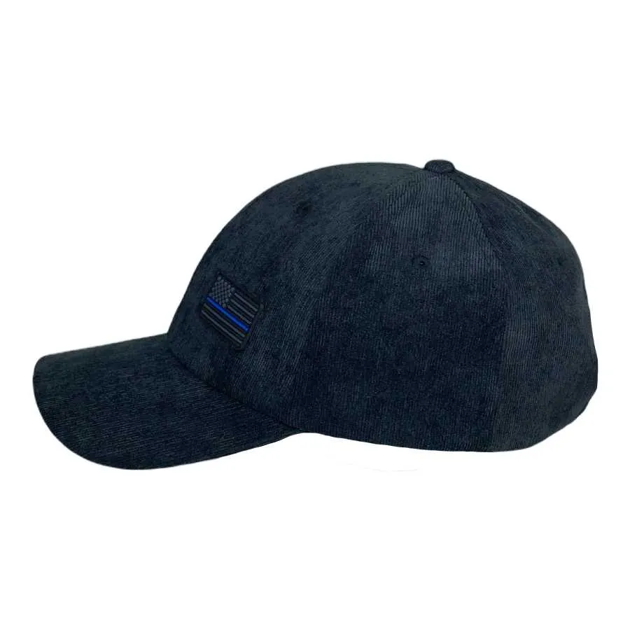 Thin Blue Line Embroidered Cap, Charcoal Corduroy