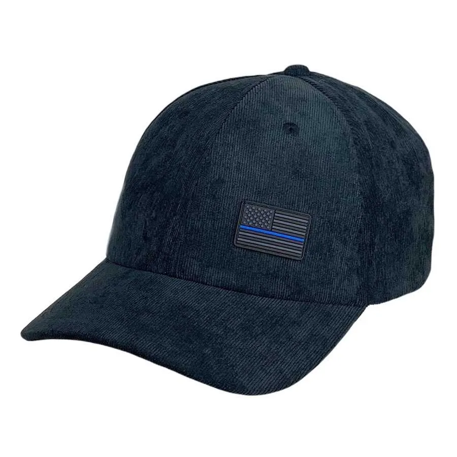 Thin Blue Line Embroidered Cap, Charcoal Corduroy