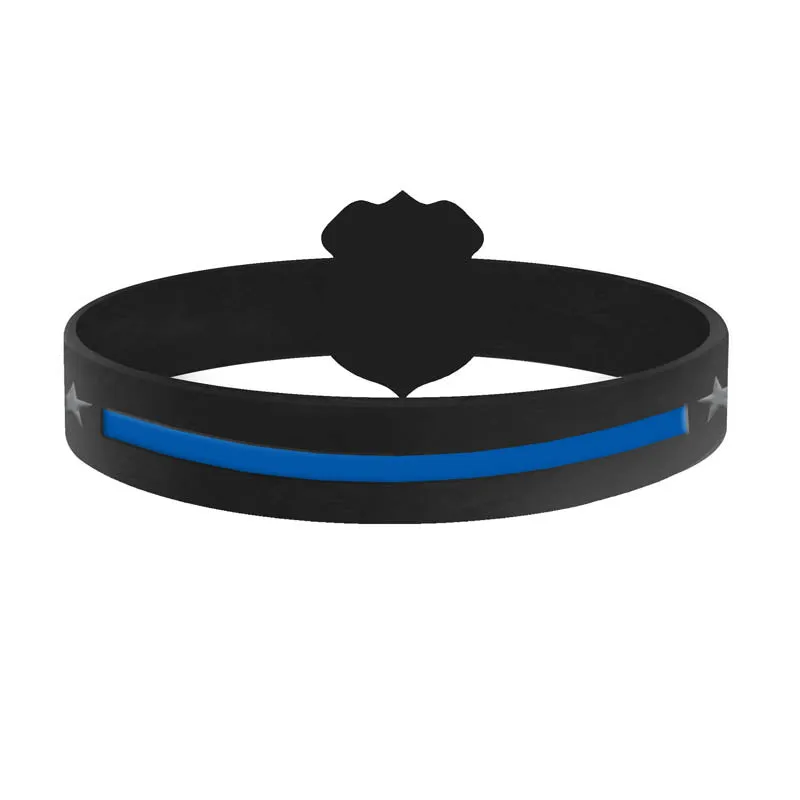 Thin Blue Line Shield Silicone Bracelet