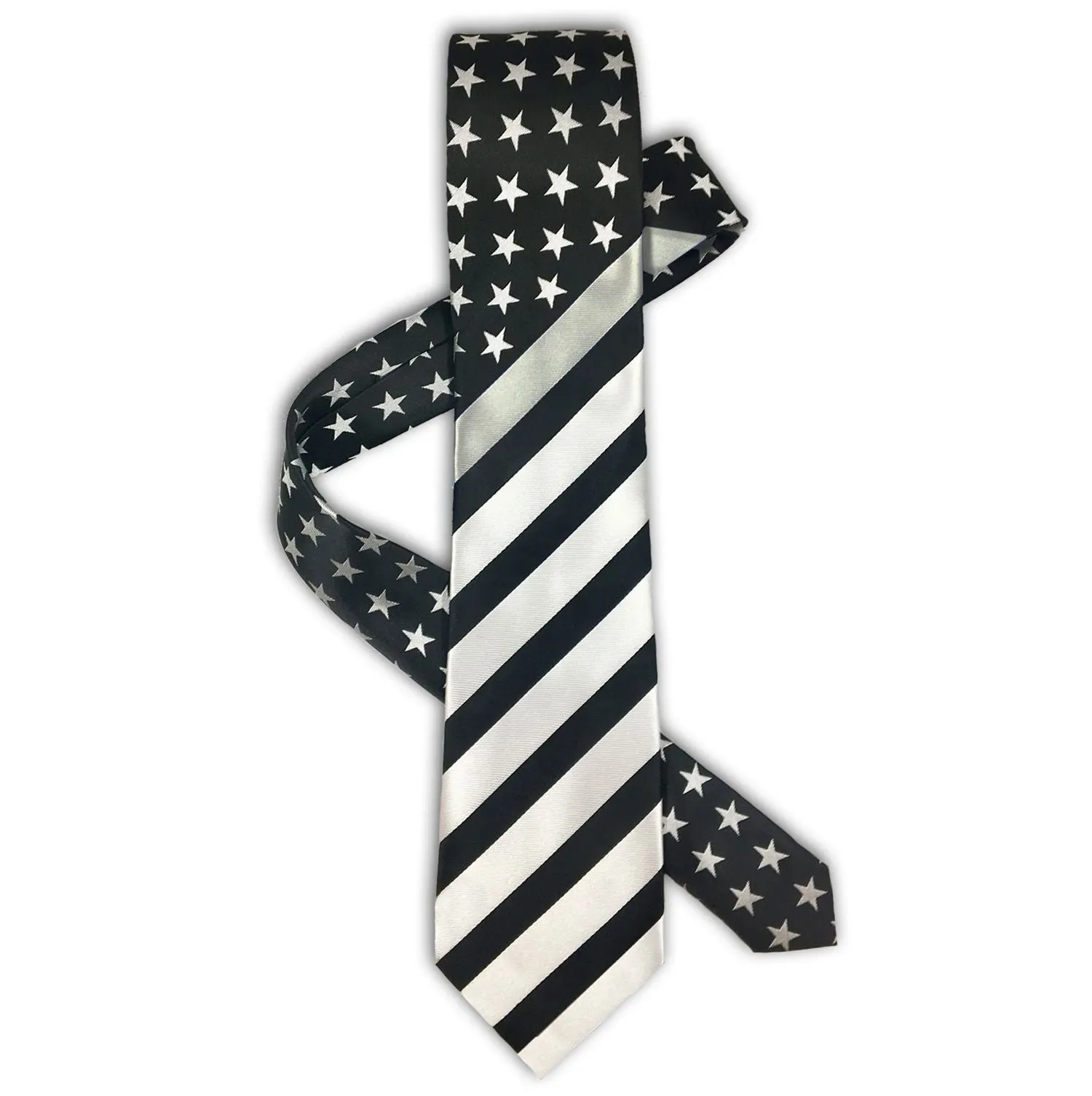 Thin Silver Line American Flag Tie