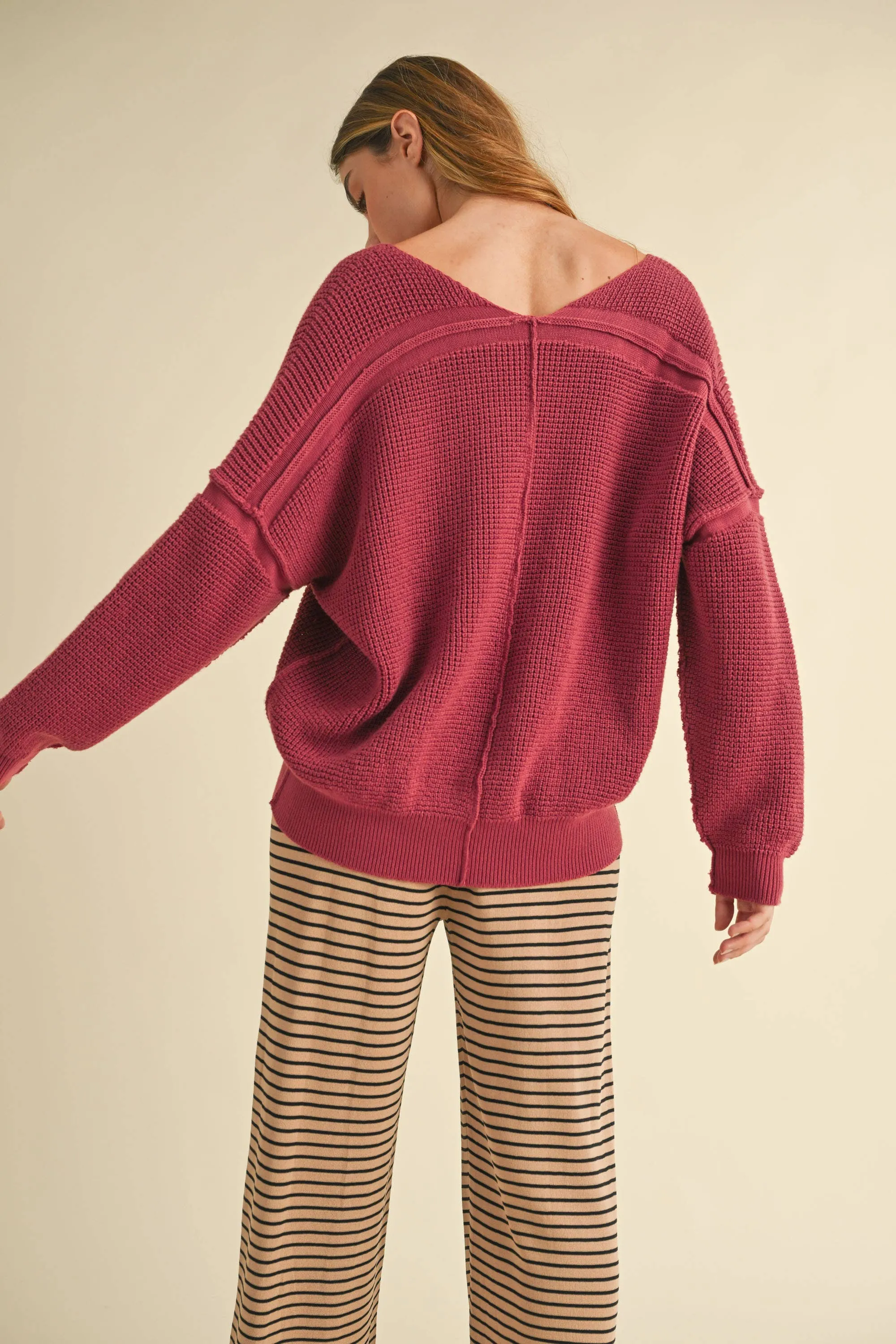 V-Neck Loose Fit Oversized Textured Sweater