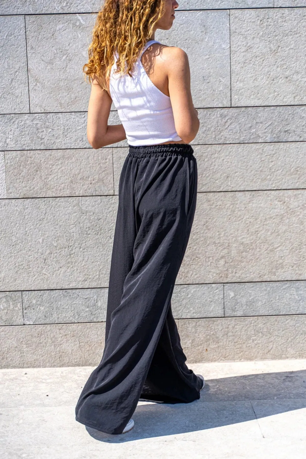 Wide Leg Soft Textured with Pockets Elastic Waist Loose Trousers,Linen Pants,Casual Pants,Bohomian Pants,Summer Pants, Women Pants