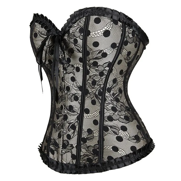 Women Corset Polka Dots Lace Up Style Waist Breast Support Shapewear