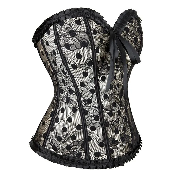 Women Corset Polka Dots Lace Up Style Waist Breast Support Shapewear