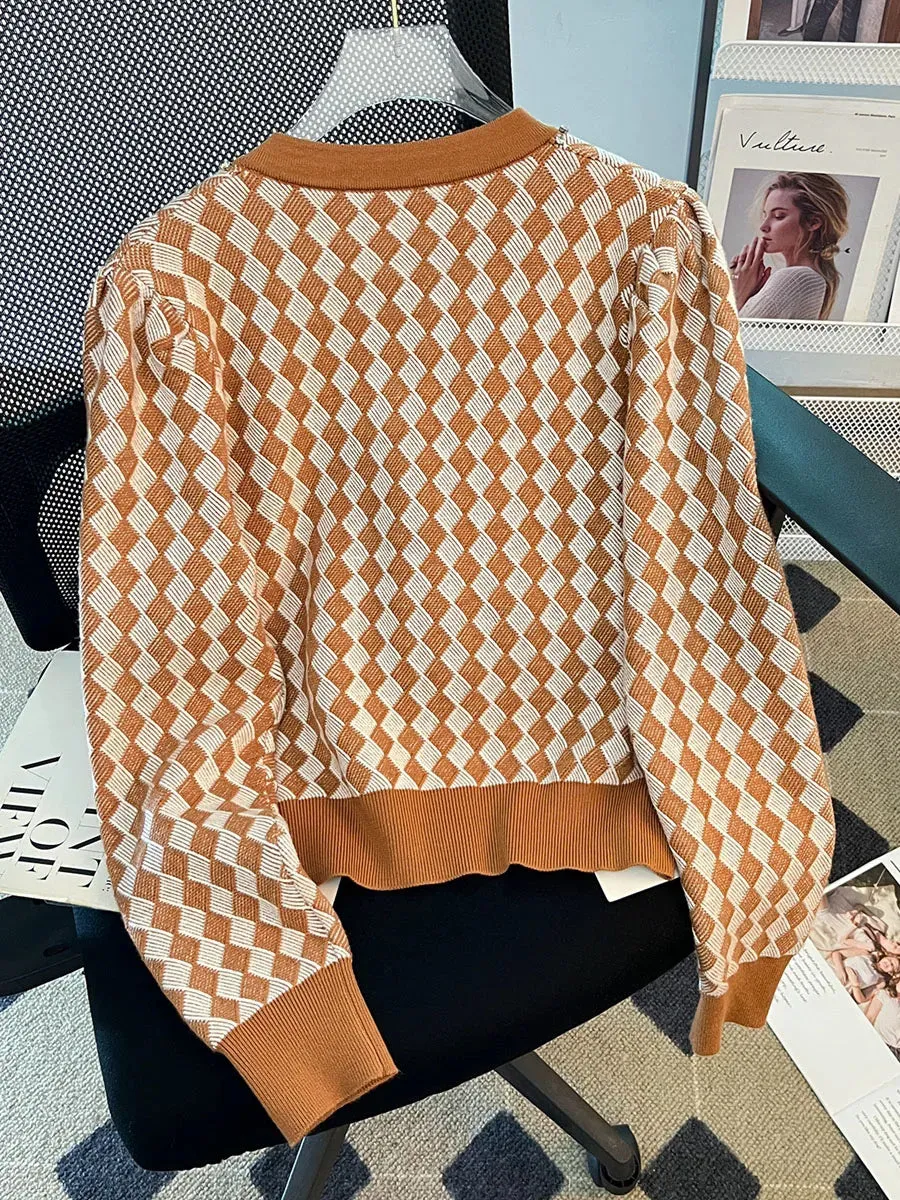 Women Spring Autumn Sweaters O-neck Stripe Knitted Cardigan Fashion Long Sleeve Casual Short Tops Korean Style New C-161