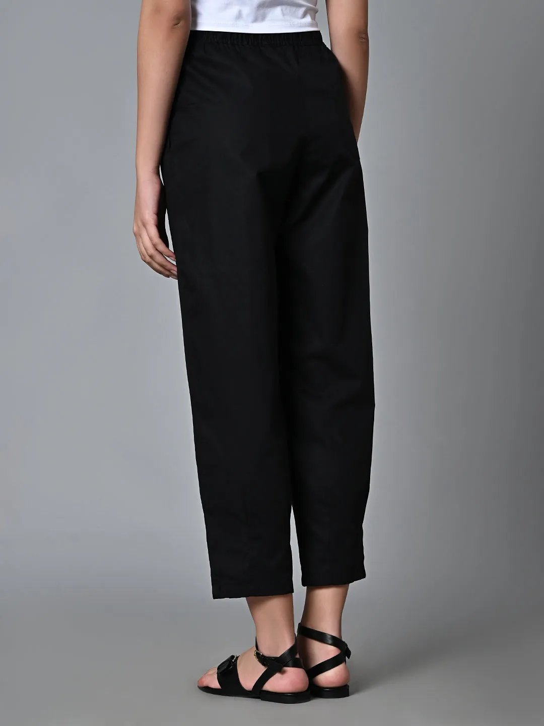 Women's Black Cotton Regular Fit Pant