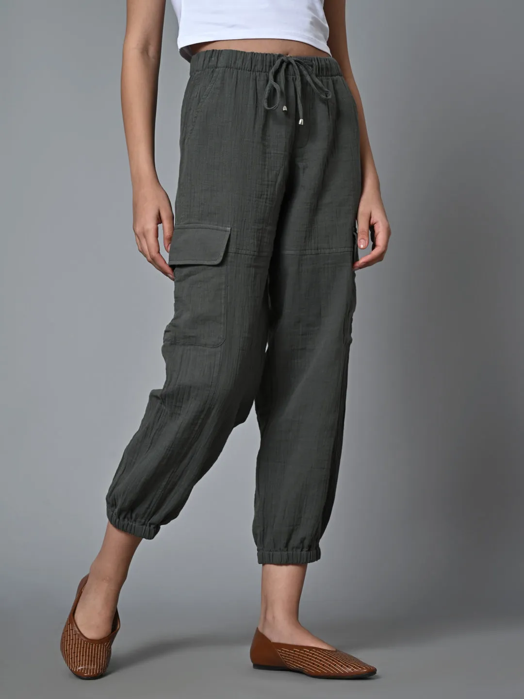 Women's Grey Cotton Jogger Pant