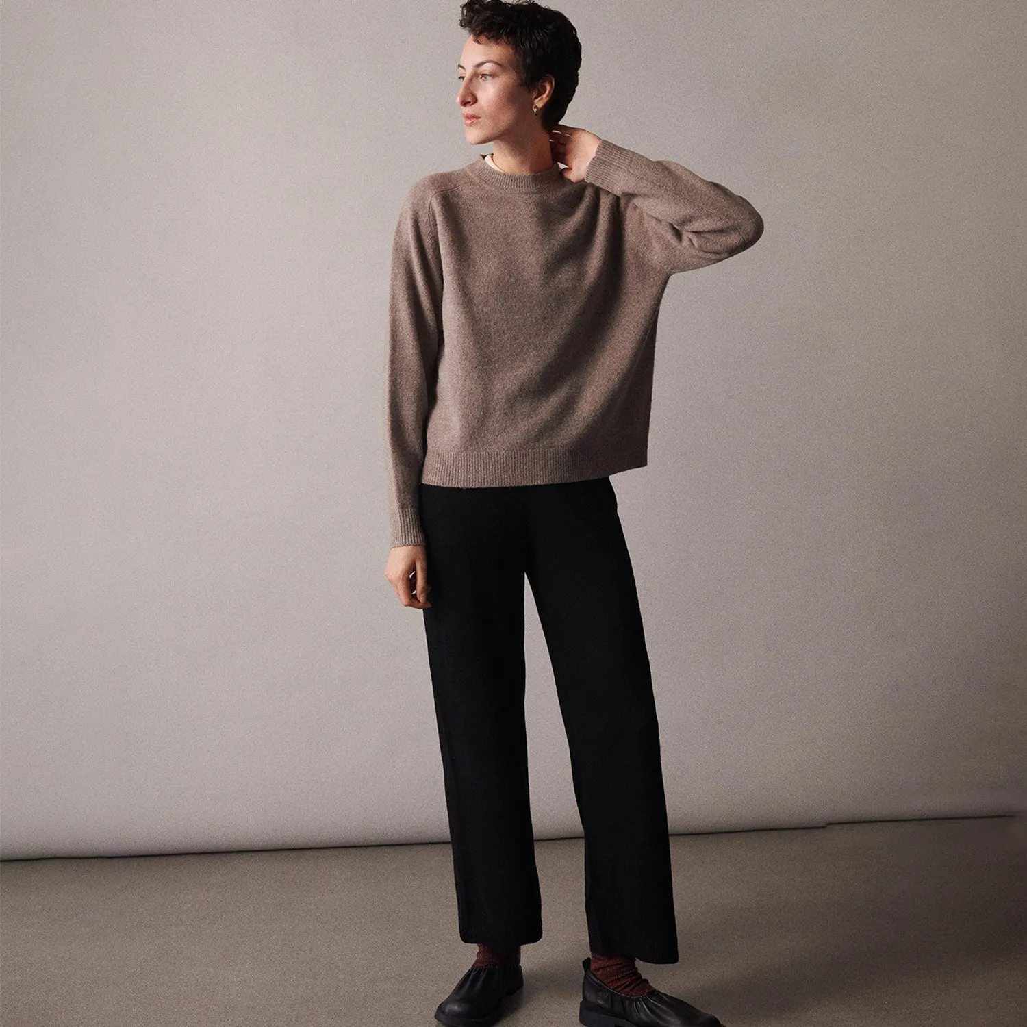 Womens Lambswool Crewneck Sweater - Hazel Melange