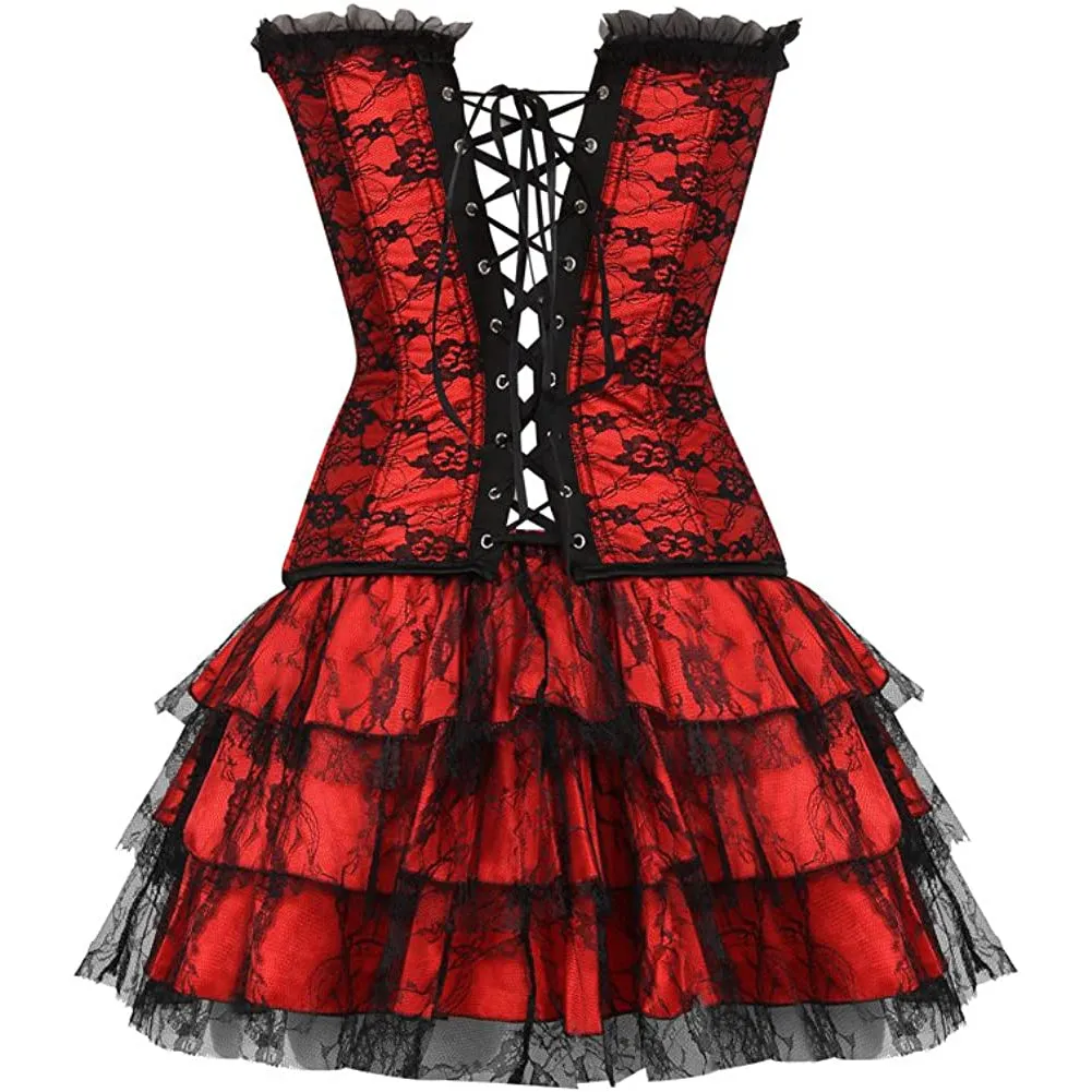 Women's Overbust Corset with Layered Tutu Dress Set Gothic Costumes