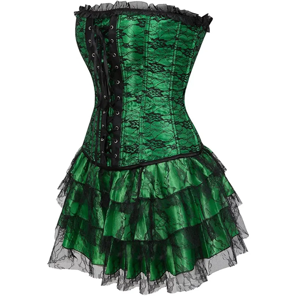 Women's Overbust Corset with Layered Tutu Dress Set Gothic Costumes