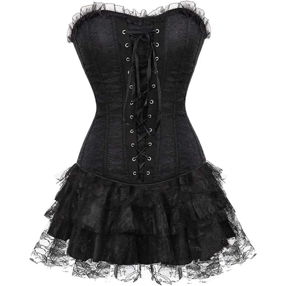 Women's Overbust Corset with Layered Tutu Dress Set Gothic Costumes