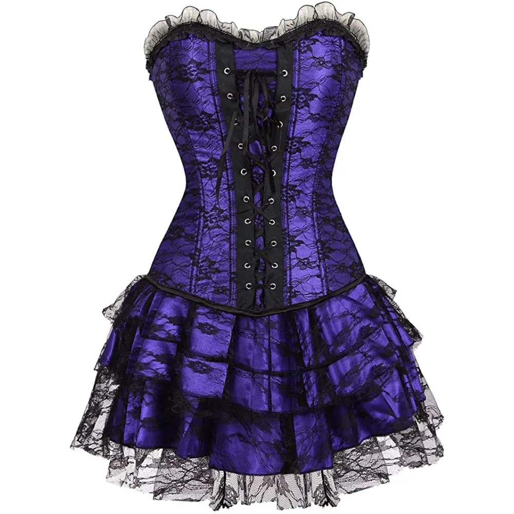 Women's Overbust Corset with Layered Tutu Dress Set Gothic Costumes