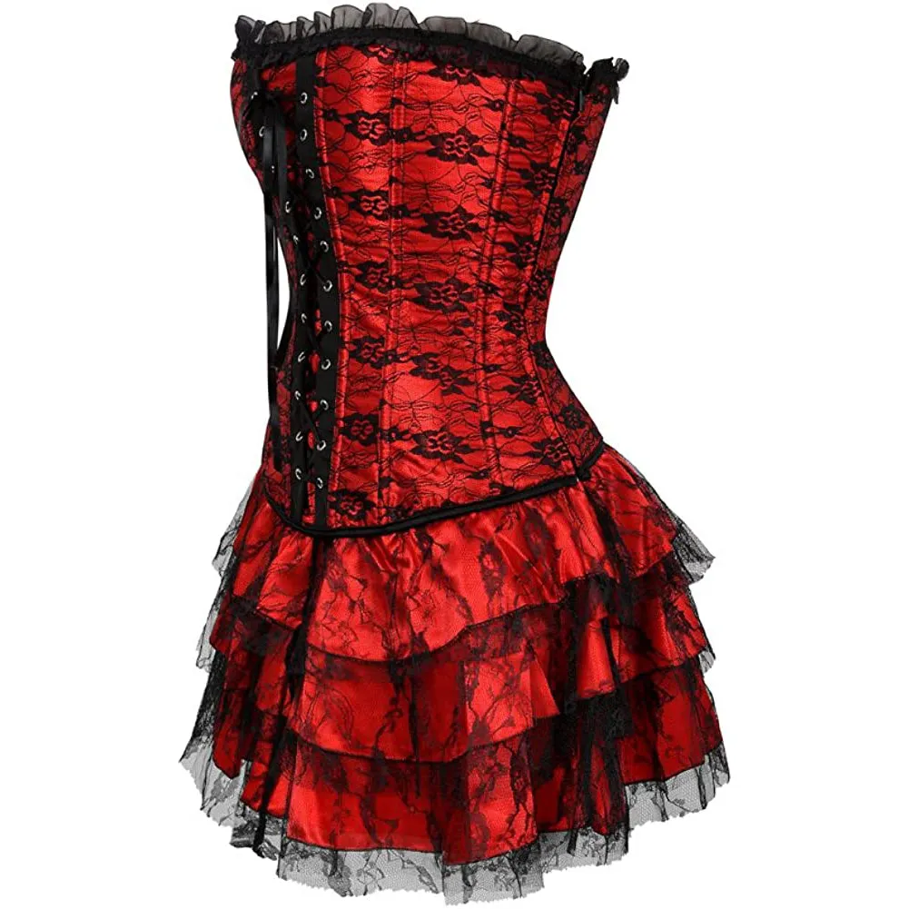 Women's Overbust Corset with Layered Tutu Dress Set Gothic Costumes