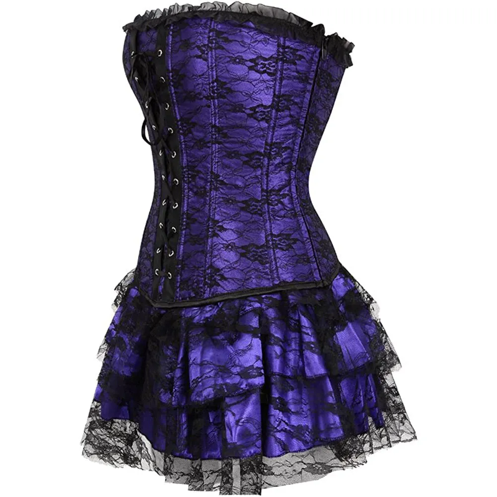 Women's Overbust Corset with Layered Tutu Dress Set Gothic Costumes