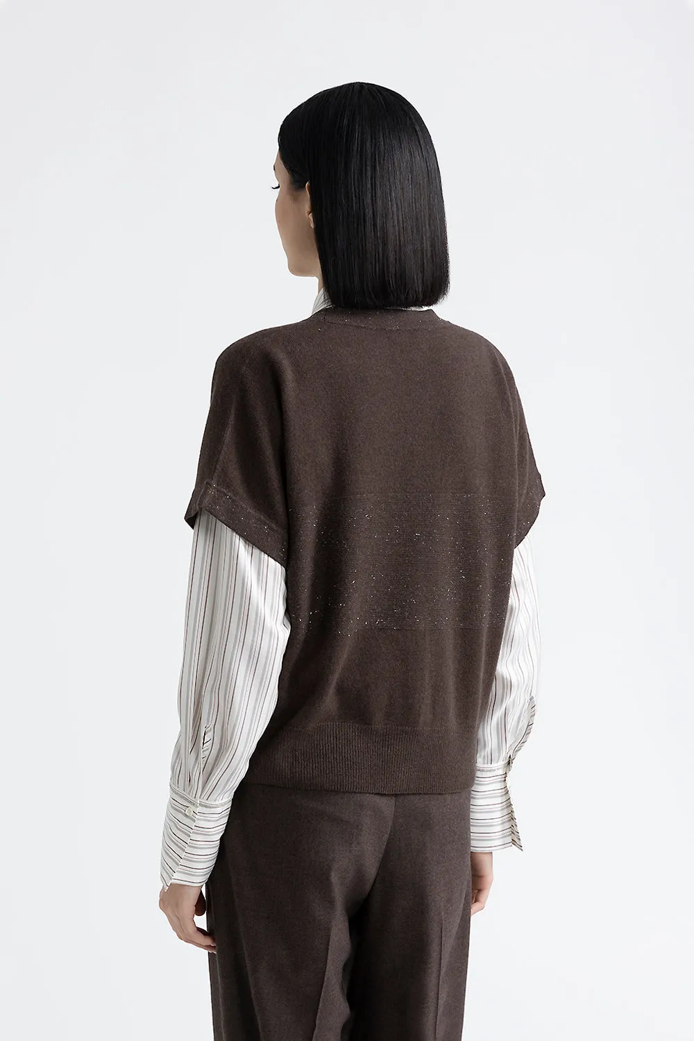 Wool, silk, cashmere and lurex short sleeve cardigan