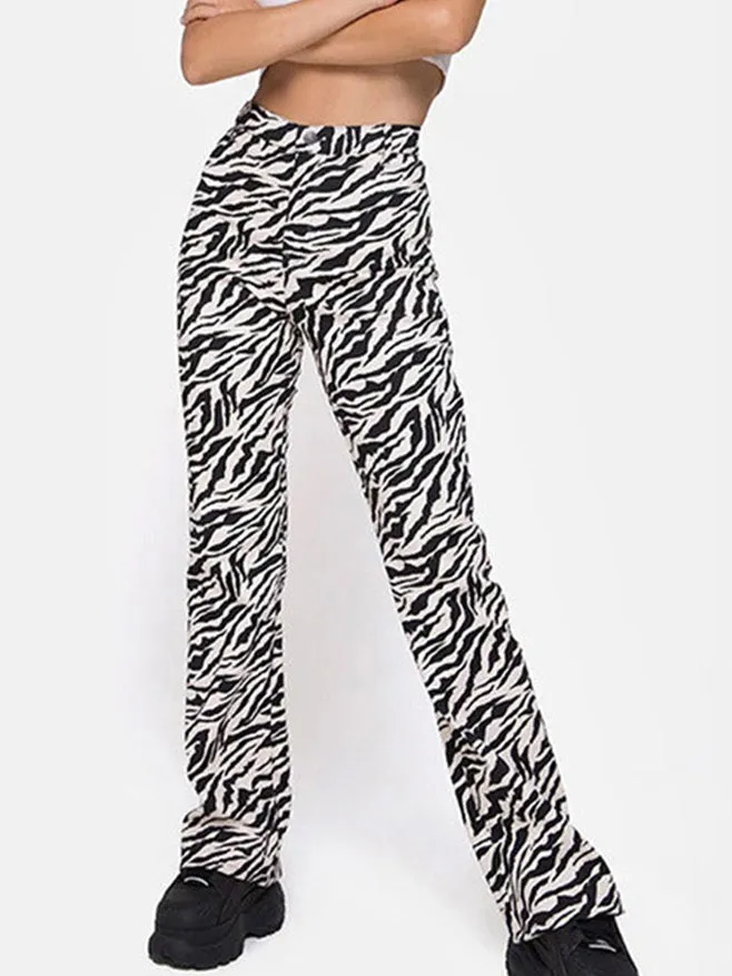 Zebra Print Mopping Straight Pants