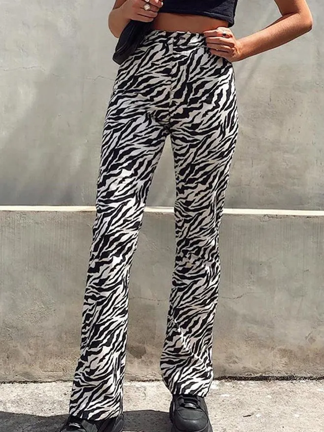 Zebra Print Mopping Straight Pants