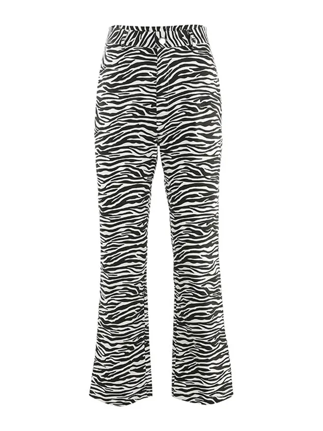 Zebra Print Mopping Straight Pants