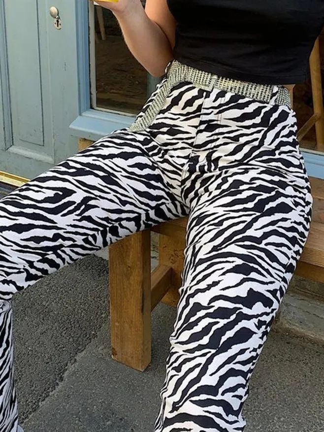 Zebra Print Mopping Straight Pants