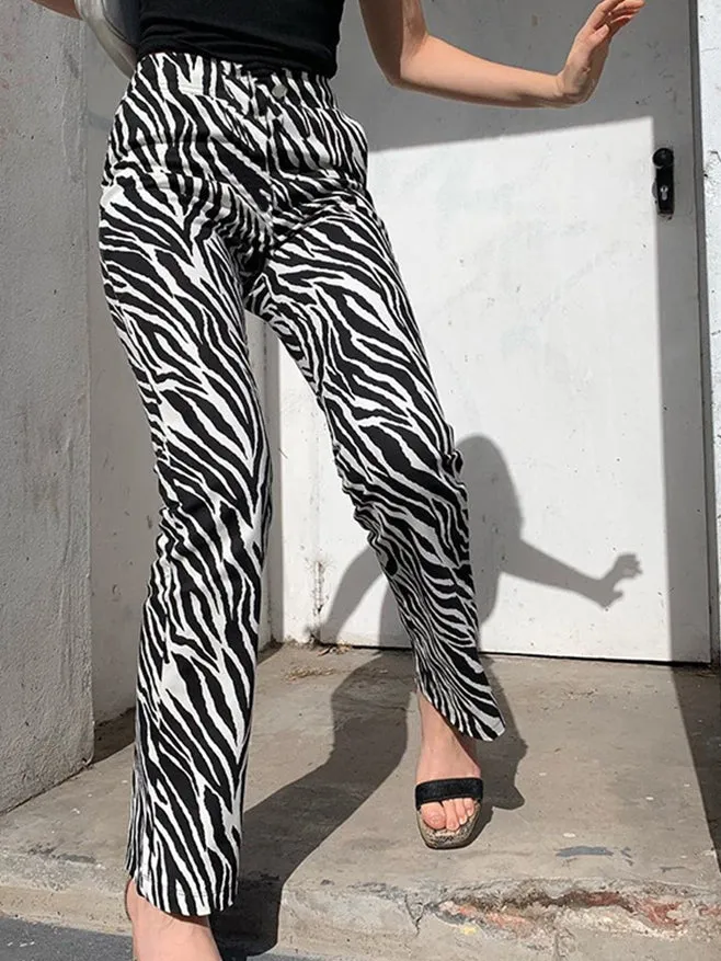 Zebra Print Mopping Straight Pants